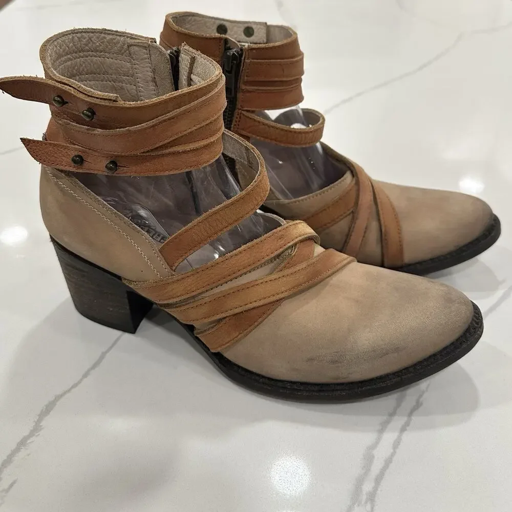 Freebird by Steven‎ GRIND Leather Suede Strappy Boot RARE Taupe Sz 10 New